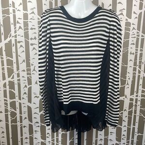 J&M Black & White Striped Sweater Sheer Pleated Back sz 42